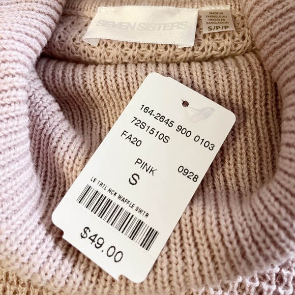 NWT M Boutique Seven Sisters Pink Waffle Turtle Neck - Picture 2 of 2
